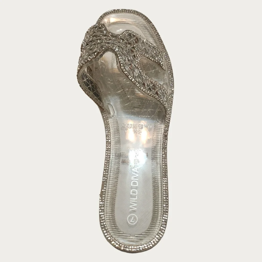 Wild Diva CLEAR MIRRORED Glam Slide Sandals, SIZE 7 - Picture 10 of 13